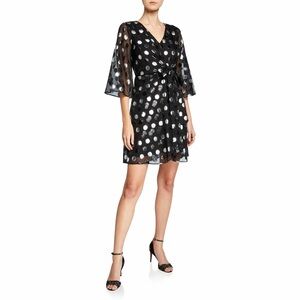 Julia Jordan Polka-Dot A-Line Dress | Size 12 | Black + Silver